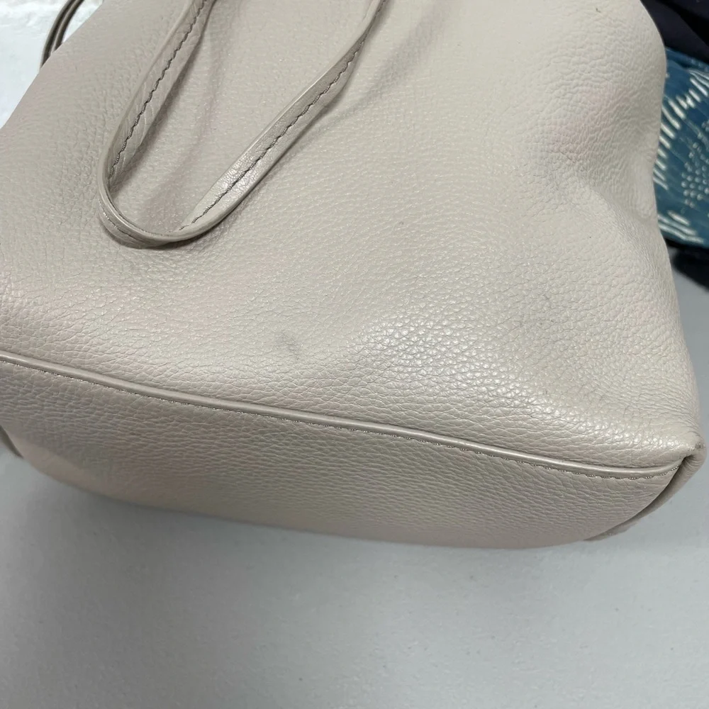 TORY BURCH Backpack Taupe Brown Leather Flap Top Drawstring Adjustable Straps